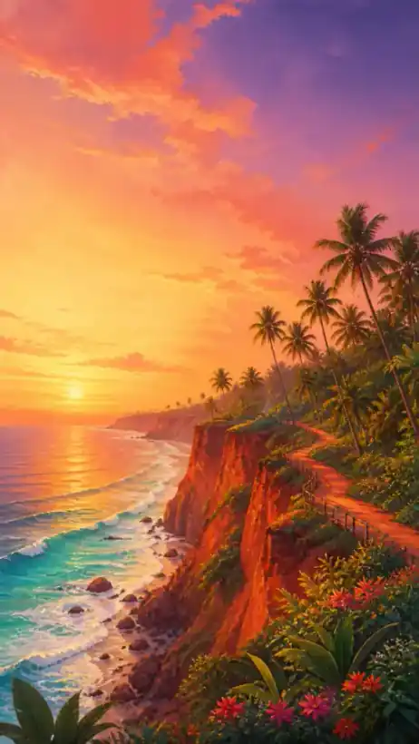 Original phone wallpaper painting of Varkala cliffs