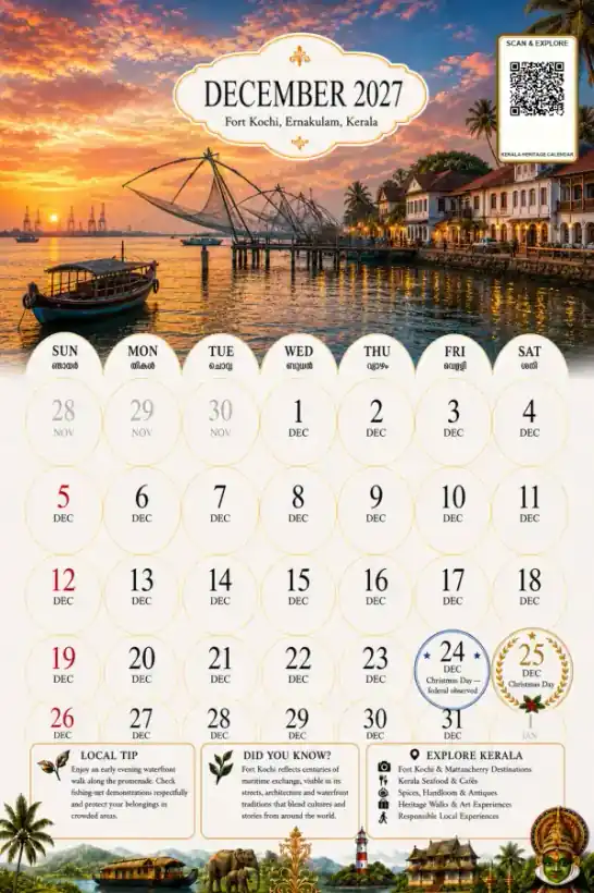December 2027 Fort Kochi calendar page